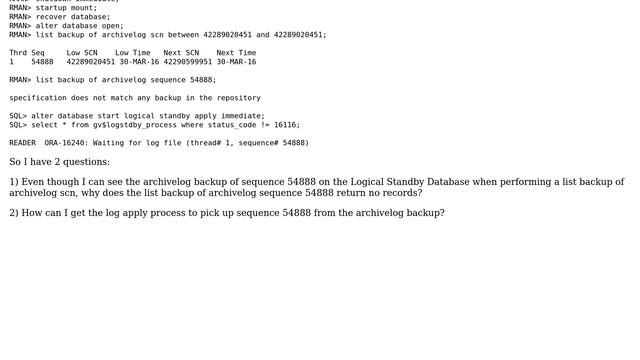 Databases: Gap resolution of Logical Standby Database via Archive Log Backups смотреть онлайн