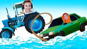 УТОПИЛИ ЛАДУ в Реке!!! Как ТРАКТОР тащит ВАЗ 21099 ТРОСОМ в Mudrunner