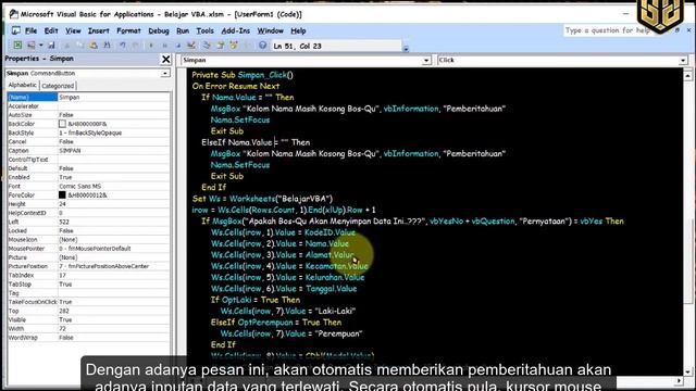 Belajar VBA Excel Part 6 - Membuat Tombol Simpan dan Menambahkan MsgBox смотреть онлайн