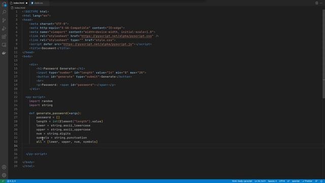 Pyscript - Python в браузере. Генератор паролей на Python смотреть онлайн