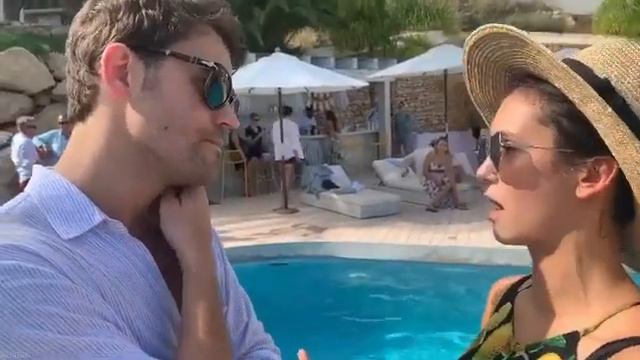Paul Wesley pushes Nina Dobrev in the pool смотреть онлайн