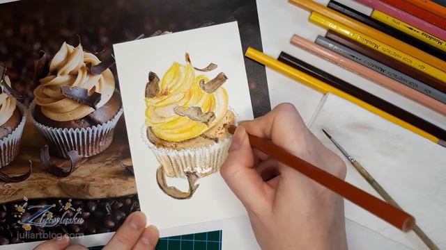 Cupcake. Watercolor Pencils. Капкейк. Акварельные карандаши.