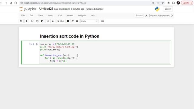 Insertion Sort in Python using Jupyter Notebook смотреть онлайн