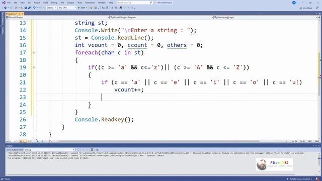 C# program - count vowels and consonants in a string смотреть онлайн