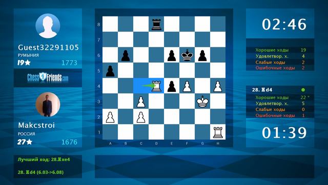 Chess Game Analysis: Makcstroi - Guest32291105 : 1-0 (By ChessFriends.com) смотреть онлайн