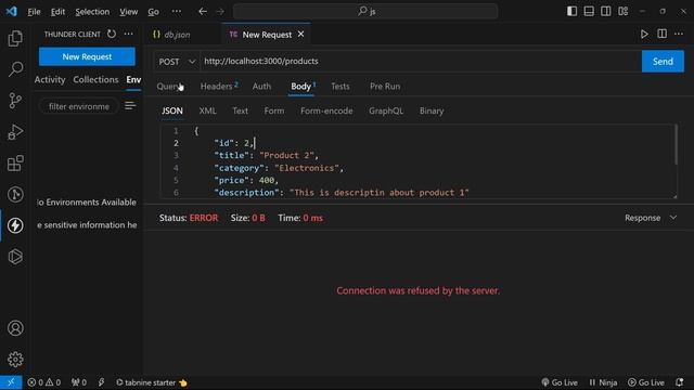 JSON Server Error Get, Post, Delete | Connection Was Refused by The Server VS Code | Thunder Clien смотреть онлайн