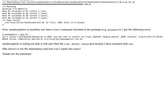 openpgp2ssh (monkeysphere tool) installed with Homebrew on OS X error Can't locate... смотреть онлайн