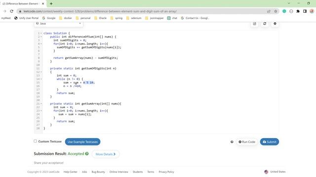 6291. Difference Between Element Sum and Digit Sum of an Array || Weekly-Contest-328 смотреть онлайн