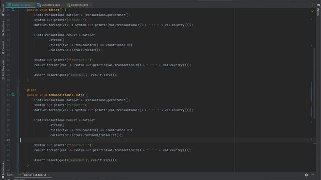 Collect data using Collectors.toList, Collectors.toUnmodifiableList and Google Guava ImmutableList. смотреть онлайн