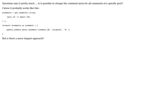 Wordpress: Update comment meta for all comments of specific post смотреть онлайн