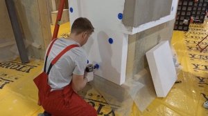 Технология приклейки пенополистирола на клей-пену Ceresit CT84, дополнительная фиксация Дюбелем ДС-
