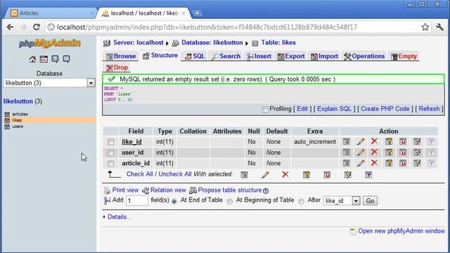 PHP Tutorials Create a 'Like' Button Database Structure Part 2 7 смотреть онлайн