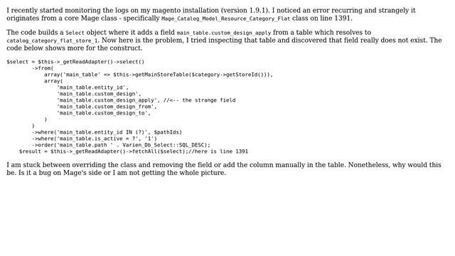 Magento: Unknown column 'main_table.custom_design_apply' in field list смотреть онлайн