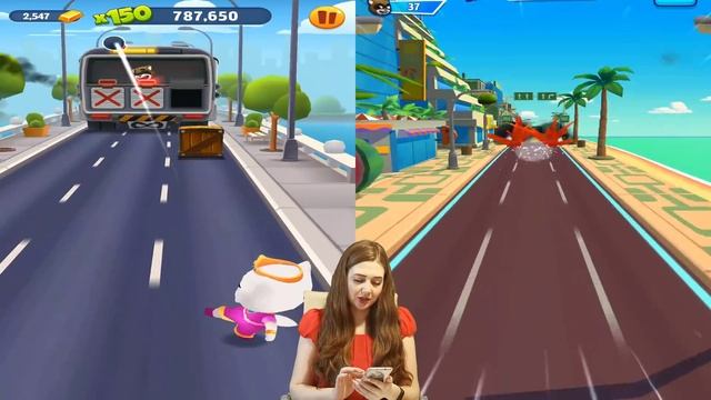 ГОВОРЯЩИЙ ТОМ ПОГОНЯ ГЕРОЕВ vs БЕГ ЗА ЗОЛОТОМ соревнование #3 Talking Tom Hero Dash смотреть онлайн