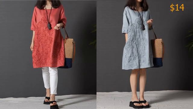 Одежда с AliExpress. Повседневное платье из хлопка до колен свободного кроя больших размеров S 3XL. смотреть онлайн