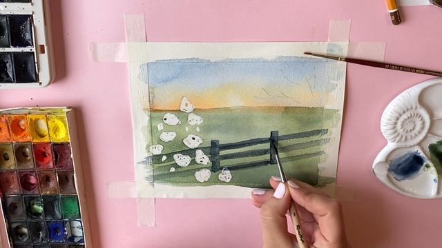 Как нарисовать летний пейзаж с маками акварелью. Рисование для начинающих смотреть онлайн