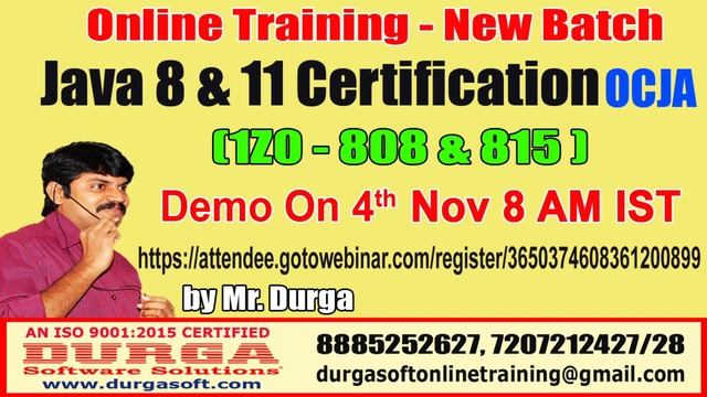 Java Certification 8 & 11 OCJA (1Z0 - 808 & 815 ) Online Training On 4th Nov @ 8 AM by Durga sir смотреть онлайн