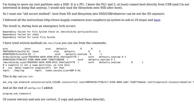 Raspberry Pi: Dependency failed for File System Check on /dev/disk/by-partuuid/5cxxxx смотреть онлайн