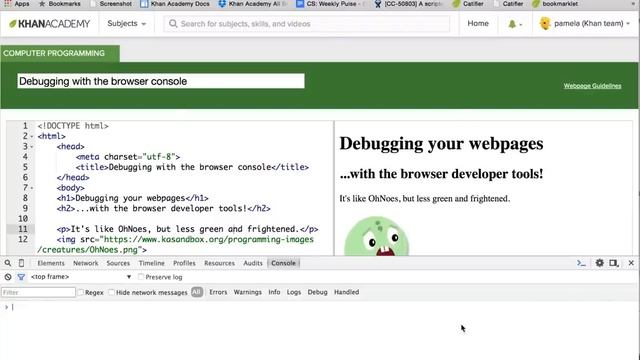 Debugging webpages with the browser console | Computer programming | Khan Academy смотреть онлайн