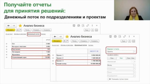 Деньги по проектам и подразделениям в 1С:УНФ смотреть онлайн