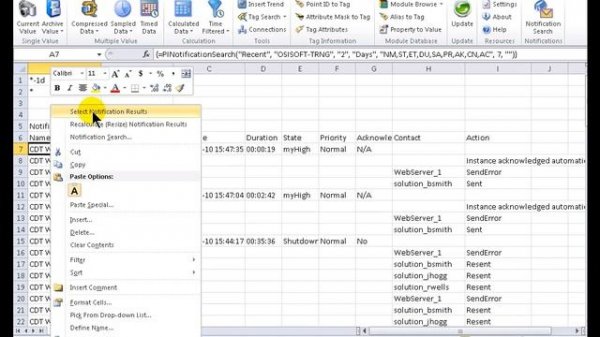 OSIsoft: Display the notification historical information in Excel using PI DataLink. v1.1