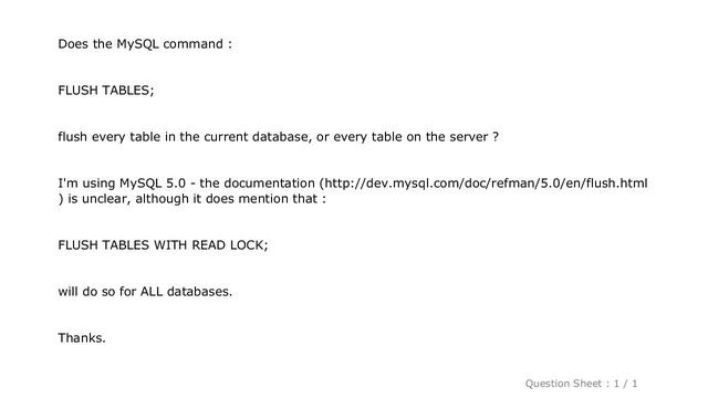 MySQL : MySQL flush tables - Current database or every database? смотреть онлайн