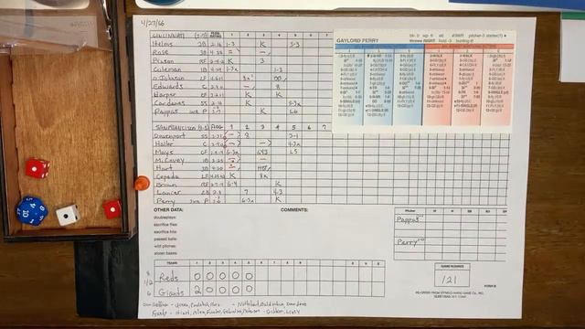 Strat-O-Matic Baseball:  Cincinnati @ San Francisco 4/27/1966