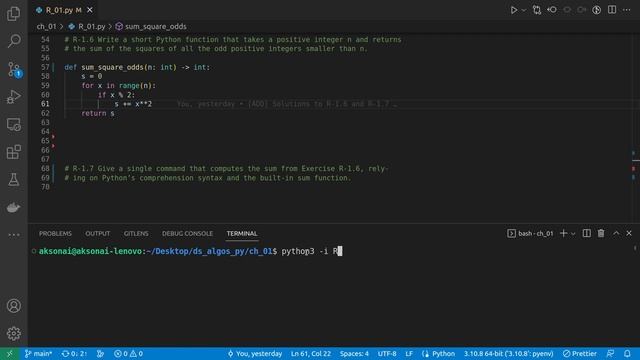 Solution to Data Structures and Algorithms in Python R1.6 - R1.7: sum_square_odds() смотреть онлайн