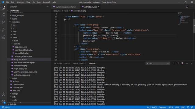 Lesson#10 | Laravel Cascading Dropdownlist using jQuery/ajax | Dynamic Dropdown | Display Data(View смотреть онлайн