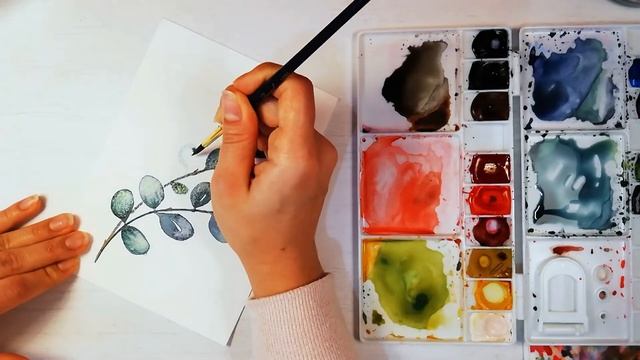 Watercolor Eucalyptus Branch | Painting Process | Silver Dollar Eucalyptus | One month progress смотреть онлайн
