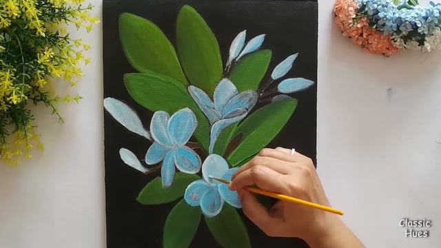 Plumeria Flowers in 2 different shades in Acrylics | Blue Plumeria painting step by step tutorial смотреть онлайн