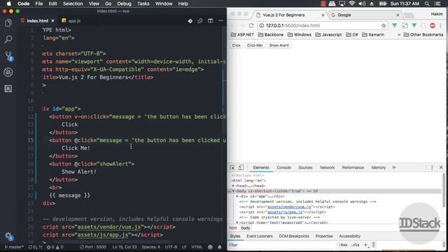 Vue.js 2 For Beginners - 14 Vue.js Directive v-on for event handler смотреть онлайн