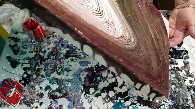 Acrylic Pour Painting - Waterfall Tree Ring Method with Red, Gold, Black, and White смотреть онлайн