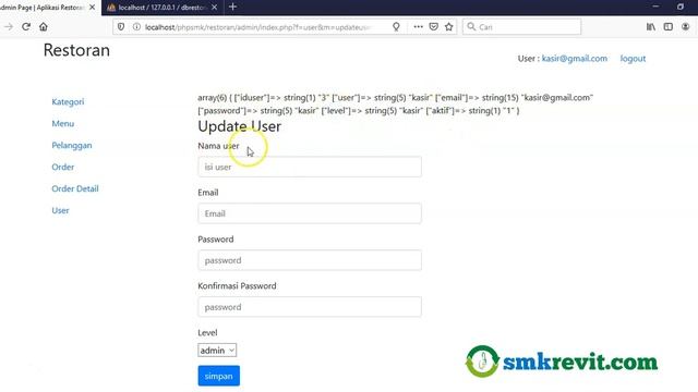 PHP UNTUK SISWA SMK #37 Update User Aplikasi Restoran Berbasis Web смотреть онлайн