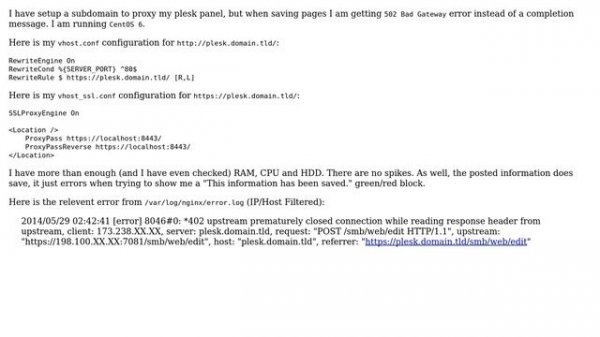 Reverse proxy 502 bad gateway