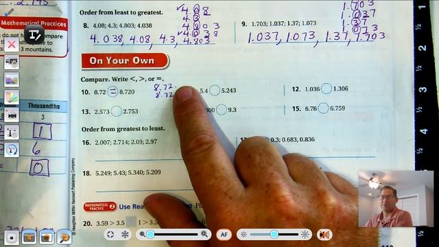 5th grade GO Math: Lesson 3.3 "Compare and Order Decimals" pages 117-120 смотреть онлайн