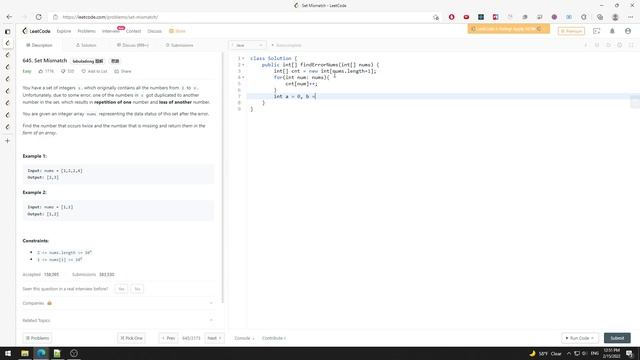 LeetCode 645 | Set Mismatch | Counting Array | Java смотреть онлайн