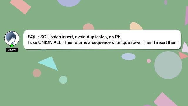 SQL : SQL batch insert, avoid duplicates, no PK смотреть онлайн