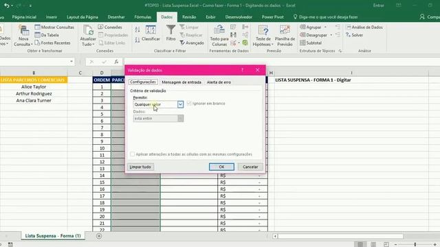 TOP Planilhas | Lista Suspensa Excel – Como fazer? Forma 1 - Digitando os dados смотреть онлайн