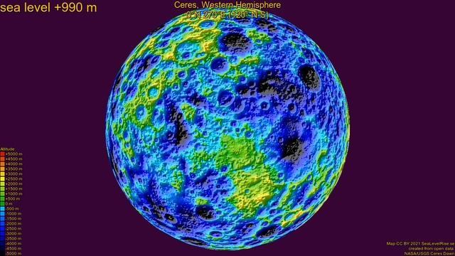 Ceres, Western Hemisphere, fictional sea level change 10000 - -8000 m смотреть онлайн