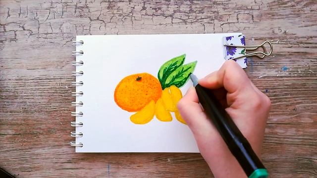 Как нарисовать МАНДАРИН просто | Зимние рисунки | Скетчинг маркерами для начинающих смотреть онлайн