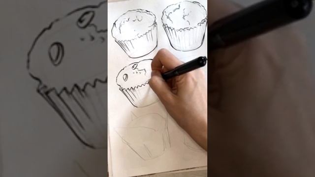 Как нарисовать маффины и капкейки акварелью.Быстрый скетч тушью смотреть онлайн