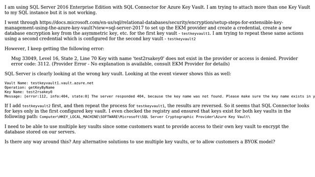 Databases: SQL Connector for Azure Key Vault - Cannot use more than one key vault смотреть онлайн