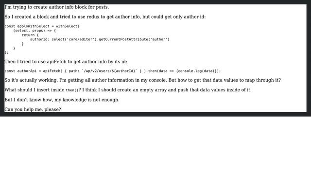 Wordpress: How to use apiFetch to get author information in Gutenberg properly? смотреть онлайн