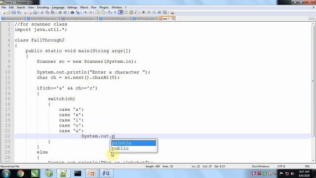 Part 5 Switch Fall Through with Character in Java Programming смотреть онлайн