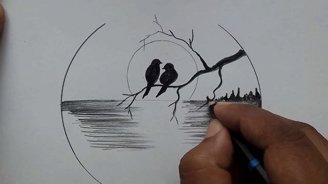 easy scenery drawing step by step / moonlight drawing for beginners смотреть онлайн