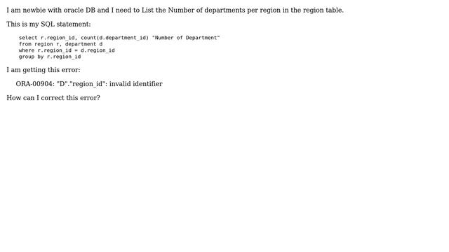 Databases: ORA-00904 error while querying the Oracle database table смотреть онлайн