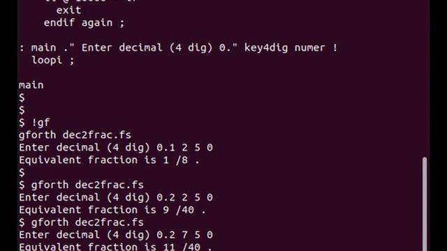 FORTH Program to convert Decimals to Fractions. смотреть онлайн
