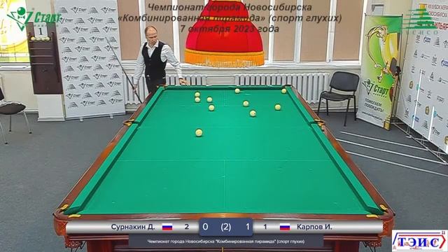 Сурнакин-Карпов. Чемпионат Новосибирска по бильярду (спорт глухих). 07.10.2023 г. смотреть онлайн