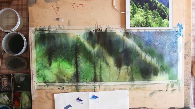 ENG - Watercolor 72 x 25 cm Natural landscape - Free Tutorial on Patreon смотреть онлайн